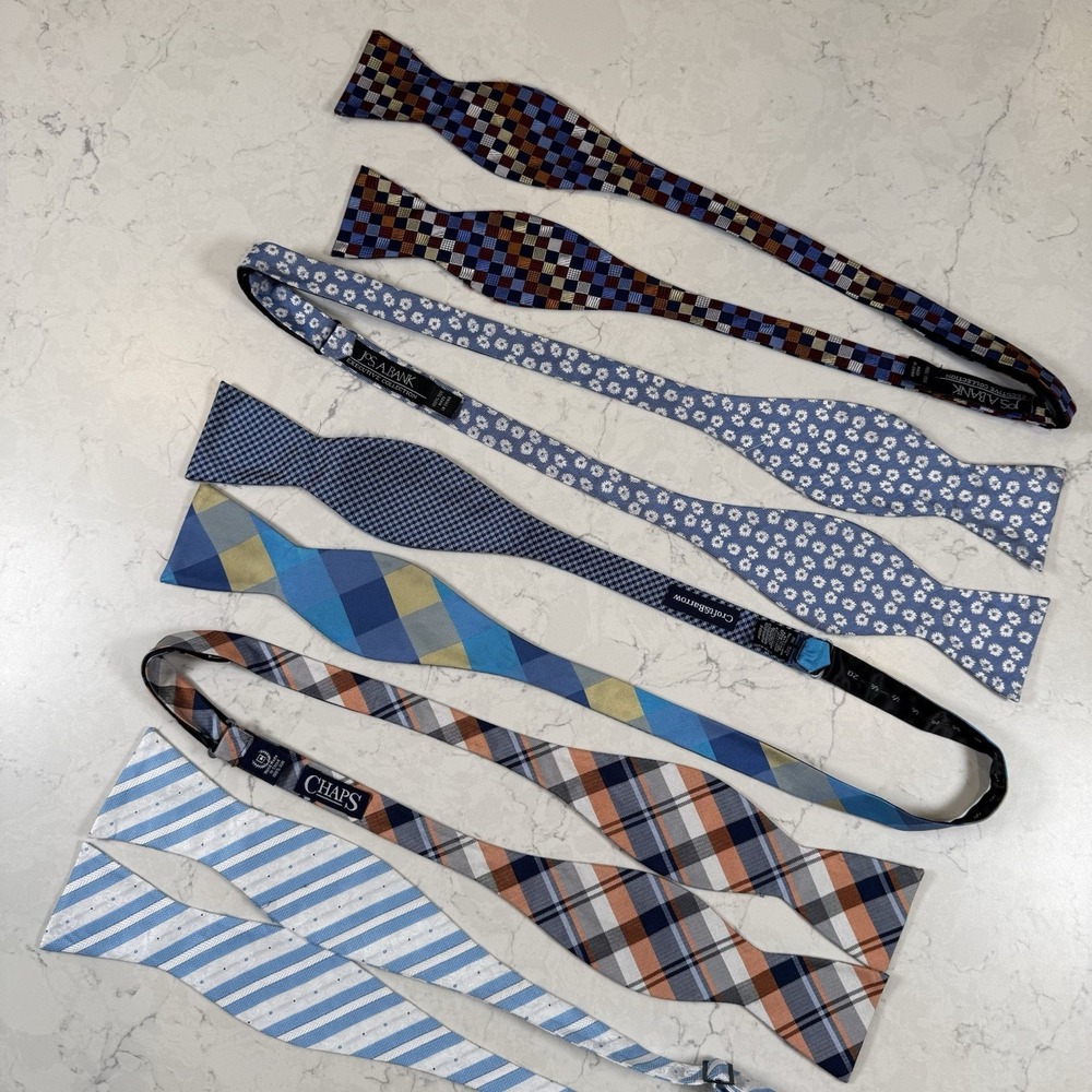 Lot of 5 Self-tie Bow Ties For Men Stripe Check Floral Blue Chaps Jos A Banks